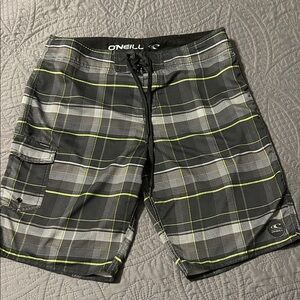 O'Neill Men's Checkered Swim Shorts - Black, Gray, and Yellow